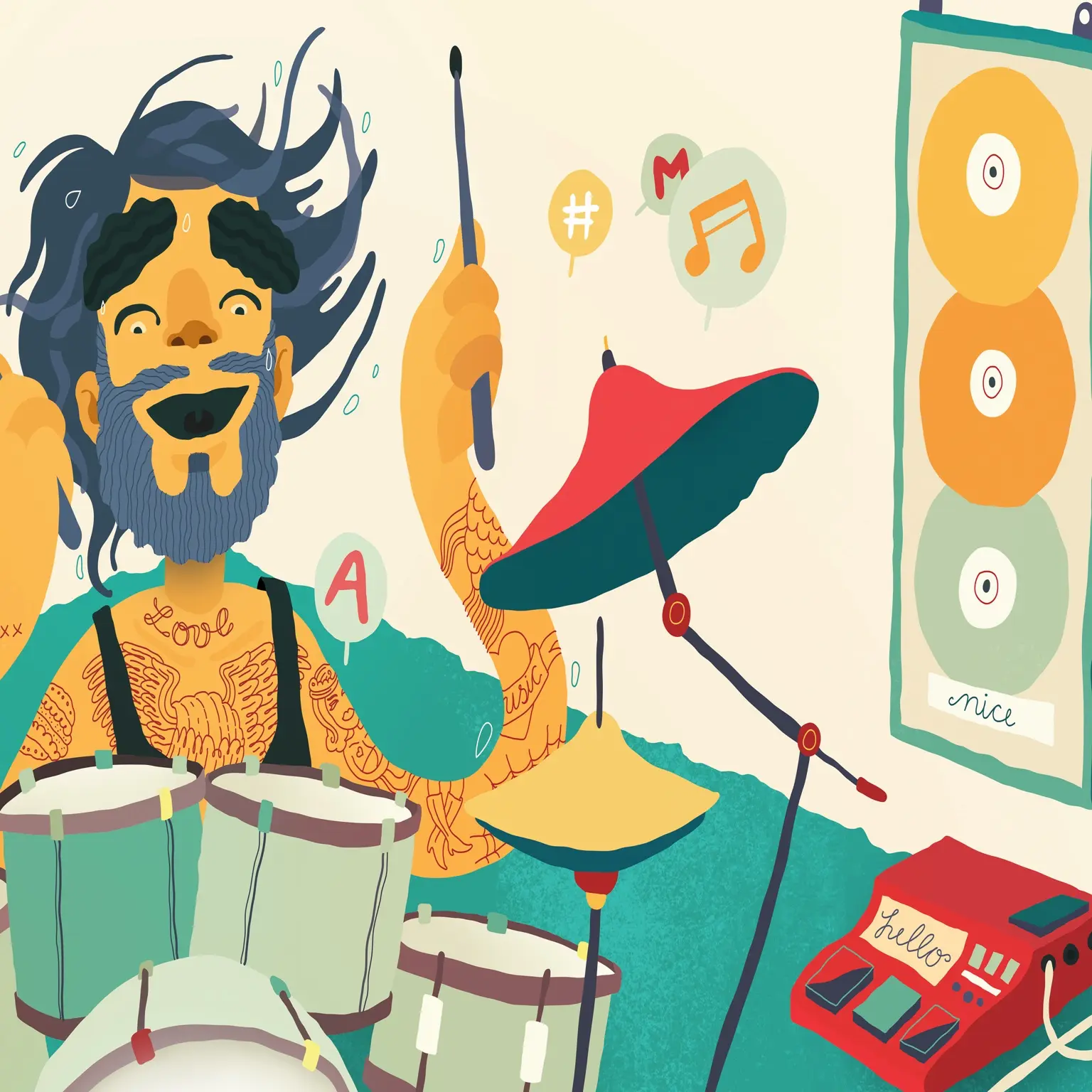 Anthony aan het drummen